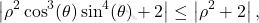 \begin{equation*} 	\left \vert \rho^{2} \cos^3(\theta) \sin^4(\theta) + 2\right \vert  \le \left \vert \rho^2+2\right \vert , 	\end{equation*}