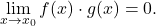 \begin{equation*} \lim_{x \to x_0} f(x)\cdot g(x)=0. \end{equation*}