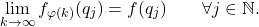 \begin{equation*} \lim_{k \to \infty}f_{\varphi(k)}(q_j) = f(q_j) \qquad \forall j \in \mathbb{N}. \end{equation*}