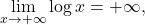 \begin{equation*} \lim_{x \to +\infty} \log x = +\infty, \end{equation*}