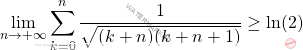 \[\lim_{n \to +\infty}\sum_{k=0}^n\frac{1}{\sqrt{(k+n)(k+n+1)}} \ge \ln(2)\]