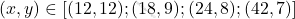 \[(x,y) \in [(12,12); (18,9); (24,8); (42,7)]\]