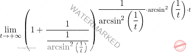 \[\lim_{t \to +\infty}\left(1+\dfrac{1}{\dfrac{1}{\arcsin^2{\left(\frac{1}{t}\right)}}}\right)^{\dfrac{1}{\arcsin^2{\left(\dfrac{1}{t}\right)}}\cdot \arcsin^2{\left(\dfrac{1}{t}\right)} \cdot t}\]