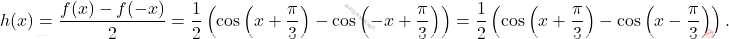 \[h(x)=\frac{f(x)-f(-x)}{2}=\frac{1}{2}\left(\cos\left(x+\frac{\pi}{3}\right)-\cos\left(-x+\frac{\pi}{3}\right)\right)=\frac{1}{2}\left(\cos\left(x+\frac{\pi}{3}\right)-\cos\left(x-\frac{\pi}{3}\right)\right).\]