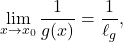 \begin{equation*} \lim_{x \to x_0} \frac{1}{g(x)}= \frac{1}{\ell_g}, \end{equation*}