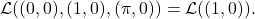 \[\mathcal{L}((0,0),(1,0),(\pi,0))=\mathcal{L}((1,0)).\]