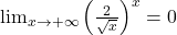 \lim_{x \to +\infty} \left ( \frac{2}{\sqrt{x}}\right )^x=0