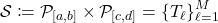 \begin{equation*} \mathcal{S} \coloneqq \mathcal{P}_{[a,b]} \times \mathcal{P}_{[c,d]} = \{T_\ell\}_{\ell=1}^{M} \end{equation*}