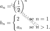 \begin{equation*} 		\begin{split} 			&a_n=\left(\frac{1}{2}\right)^n\\ 			&b_n=\begin{cases} 				2&\text{ se }n=1\\ 				a_n&\text{ se }n>1. 			\end{cases} 		\end{split} 	\end{equation*}