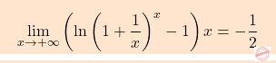 \[\boxcolorato{analisi}{\lim_{x\to+\infty}\left(\ln \left(1+\dfrac{1}{x} \right)^x-1 \right)x=-\dfrac{1}{2}}\]