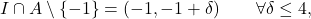 \begin{equation*} I \cap A \setminus \{-1\} = (-1,-1+\delta) \qquad \forall \delta \leq 4, \end{equation*}