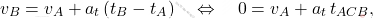 \begin{equation*} 	v_B=v_A+a_t\,(t_B-t_A)\quad\Leftrightarrow\quad 0=v_A+a_t\,t_{ACB}, \end{equation*}
