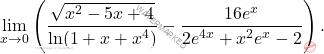 \[ \lim_{x \to 0} \left( \frac{\sqrt{x^2 - 5x + 4}}{\ln(1 + x + x^4)} - \frac{16 e^x}{2 e^{4x} + x^2 e^x - 2} \right). \]