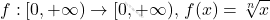 \[         f: [0, +\infty) \to [0, +\infty), \, f(x) = \sqrt[n]{x}         \]
