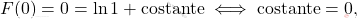 \[F(0)=0=\ln 1+\text{costante} \iff \text{costante} =0,\]