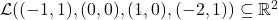 \mathcal{L}((-1,1),(0,0),(1,0),(-2,1))\subseteq \mathbb{R}^2