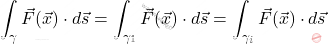 \begin{equation*}     \int_{\gamma} \vec{F}(\vec{x}) \cdot d\vec{s}=\int_{\gamma_1} \vec{F}(\vec{x}) \cdot d\vec{s}=\int_{\gamma_i} \vec{F}(\vec{x}) \cdot d\vec{s} \end{equation*}