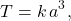 \begin{equation*} T=k\,a^3, \end{equation*}