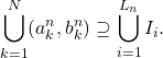 \begin{equation*} \bigcup_{k=1}^N (a_k^n, b_k^n) \supseteq \bigcup_{i=1}^{L_n} I_i. \end{equation*}