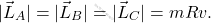 \begin{equation*} |\vec{L}_A|=|\vec{L}_B|=|\vec{L}_C|=mRv. \end{equation*}