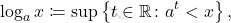 \begin{equation*} 		\log_a x \coloneqq  		\sup \left\{ t \in \mathbb{R} \colon a^t<x \right\}, 	\end{equation*}