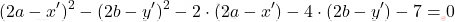 \[(2a-x')^2-(2b-y')^2-2\cdot(2a-x')-4\cdot (2b-y')-7=0\]