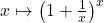 x \mapsto \left (1 + \frac{1}{x} \right)^x