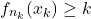 \begin{equation*} f_{n_k}(x_k) \geq k \end{equation*}