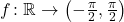 f \colon \mathbb{R} \to \left ( -\frac{\pi}{2}, \frac{\pi}{2} \right )