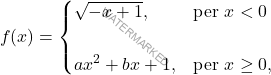 \[f(x) =  \begin{cases}     \sqrt{-x + 1}, & \text{per } x<0 \\\\     ax^2 + bx + 1, & \text{per } x\geq 0, \end{cases}\]