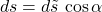 ds=d\tilde{s}\,\cos \alpha