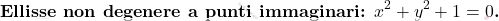 \[\textbf{Ellisse non degenere a punti immaginari: $x^2+y^2+1=0$.}\]