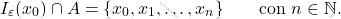 \begin{equation*} 		I_\varepsilon(x_0) \cap A 		= 		\{x_0,x_1,\dots,x_n\} 		\qquad 		\text{con } n \in \mathbb{N}. 	\end{equation*}