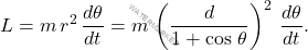 \begin{equation*} 	L=m\,r^2\,\dfrac{d\theta}{dt}=m\,\left(\dfrac{d}{1+\cos\,\theta}\right)^2\,\dfrac{d\theta}{dt}. \end{equation*}