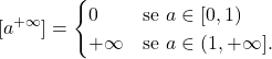 \begin{equation*} [a^{+\infty}]= \begin{cases} 0				&	\text{se } a\in [0,1) \\ +\infty			&	 \text{se } a\in (1,+\infty]. \end{cases} \end{equation*}