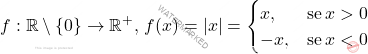 \[     f: \mathbb{R}\setminus\{0\} \to \mathbb{R}^+, \, f(x) = |x| = \begin{cases}      x, & \text{se} \, x>0 \\     -x, & \text{se} \, x < 0      \end{cases}     \]