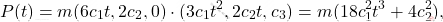 \begin{equation*} P(t)=m(6c_1t,2c_2,0)\cdot(3c_1t^2,2c_2t,c_3)=m(18c_1^2t^3+4c_2^2), \end{equation*}