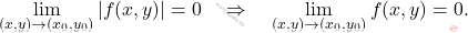 \[\lim_{(x,y)\to (x_0, y_0)} \vert f(x,y)\vert = 0  \quad \Rightarrow\quad  \lim_{(x,y)\to (x_0, y_0)} f(x,y) = 0.\]