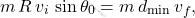 \begin{equation*} 	m\,R\,v_i\,\sin \theta_0=m\,d_{\text{min}}\,v_f, \end{equation*}