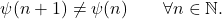 \begin{equation*} \psi(n+1) \neq \psi(n) \qquad \forall n \in \mathbb{N}. \end{equation*}