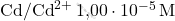 \text{Cd}/\text{Cd}^{2+} \, \text{1,00} \cdot 10^{-5} \, \text{M}
