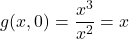 \[g(x,0)=\dfrac{x^3}{x^2}=x\]