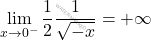 \[\lim_{x\to 0^-}\dfrac{1}{2} \dfrac{1}{\sqrt{-x}}=+\infty\]